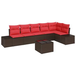 vidaXL Garden Sofa Set with Cushion 7 pcs Brown Poly Rattan