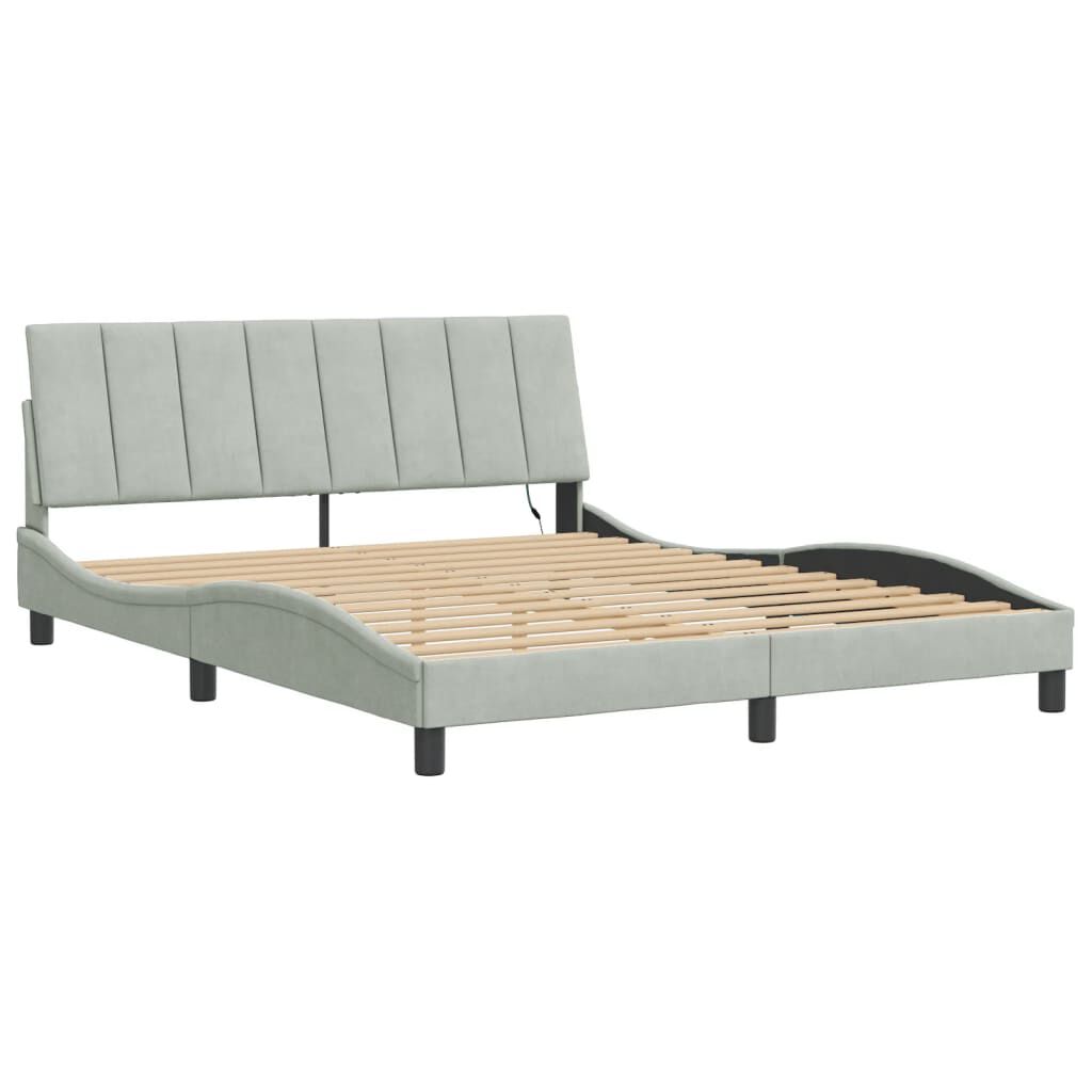 vidaXL Bed Frame with LED without Mattress Light Grey 152x203 cm Velvet
