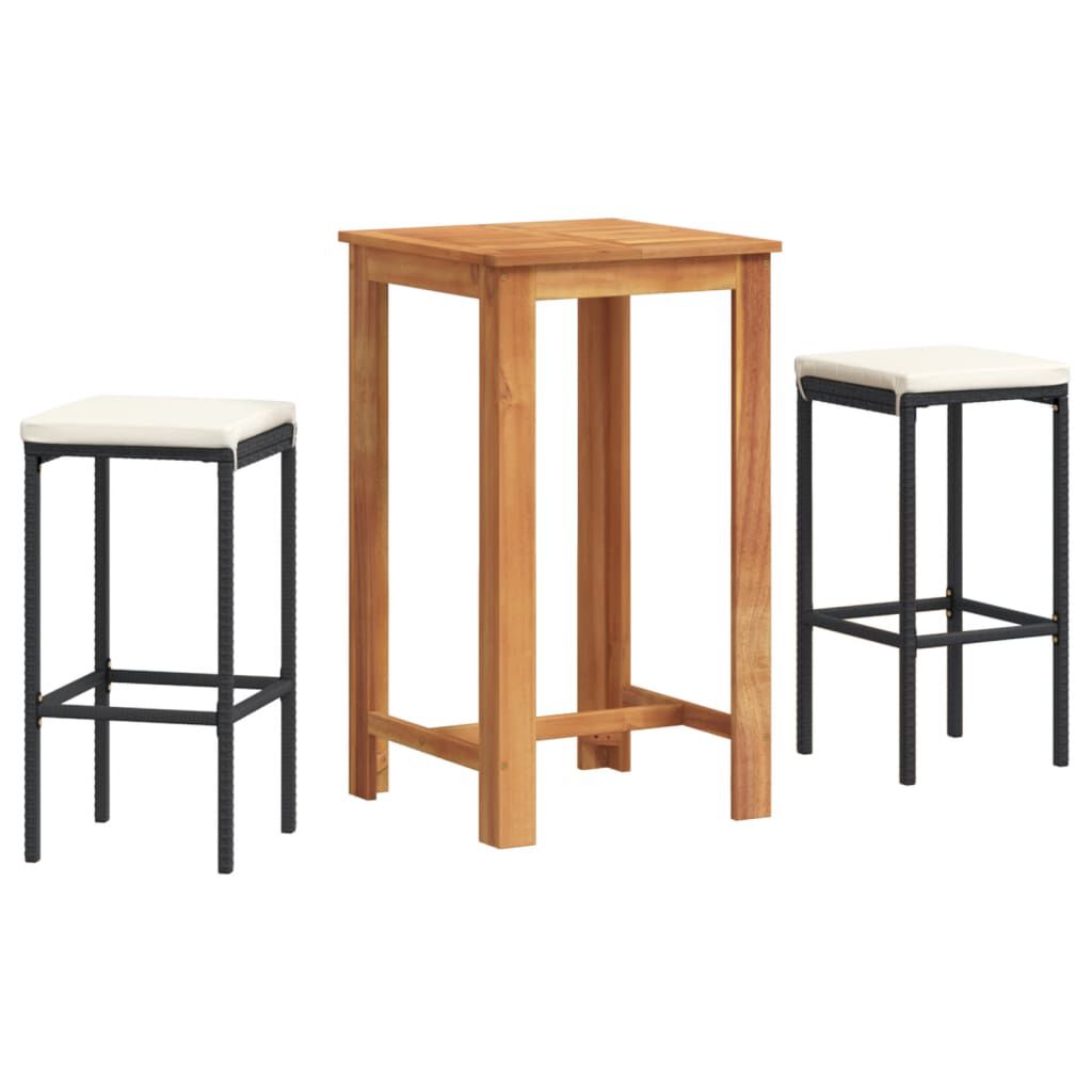 vidaXL 3 Piece Garden Bar Set Black Solid Wood Acacia and Poly Rattan