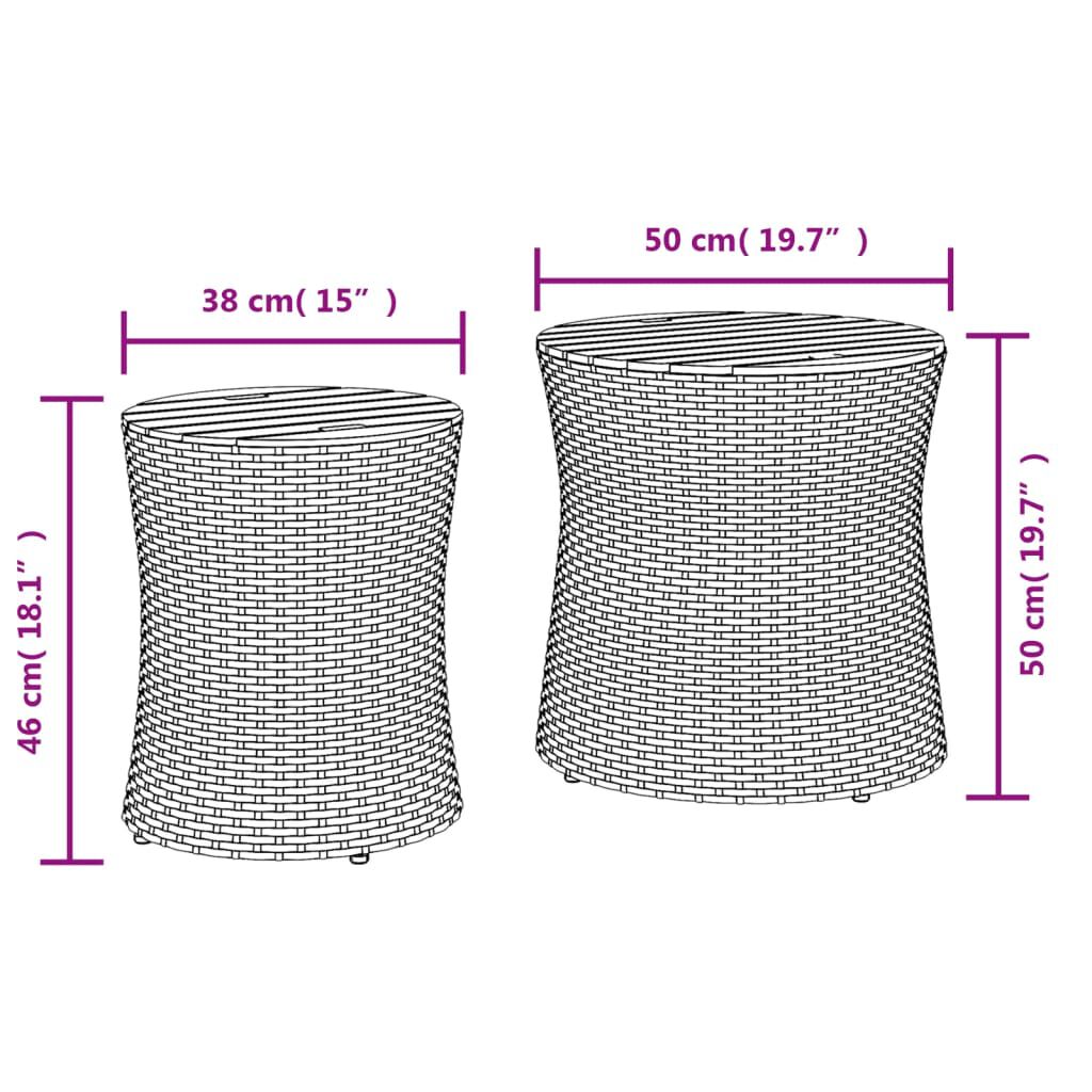 vidaXL Garden Side Tables 2 pcs with Wooden Top Grey Poly Rattan