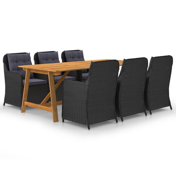 vidaXL 7 Piece Garden Dining Set Black