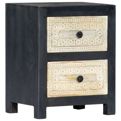 vidaXL Hand Carved Bedside Cabinet Grey 40x30x50 cm Solid Mango Wood