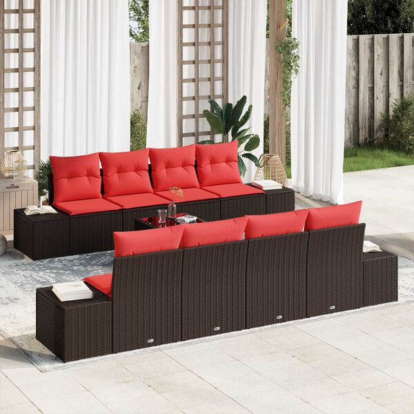 vidaXL Garden Sofa Set 9 pcs Brown Poly rattan
