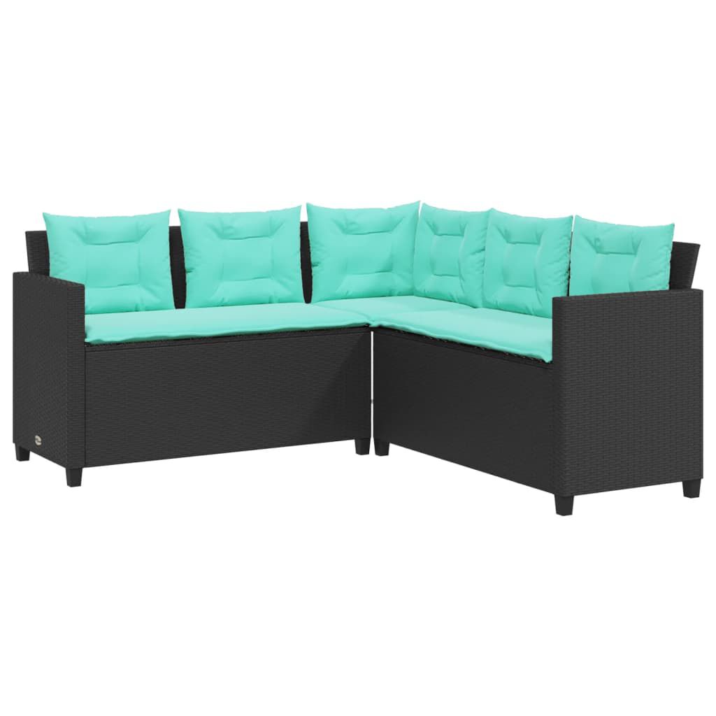 vidaXL Garden Sofa with Table and Cushions L-Shaped Black Poly Rattan