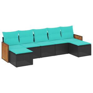 vidaXL 7 Piece Garden Sofa Set with Cushions Black Poly Rattan