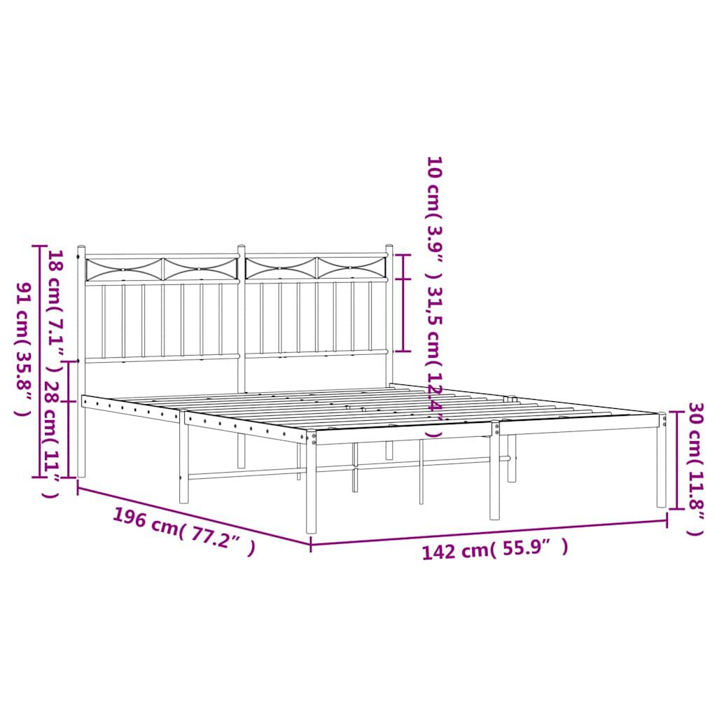 vidaXL Metal Bed Frame without Mattress with Headboard White 135x190cm