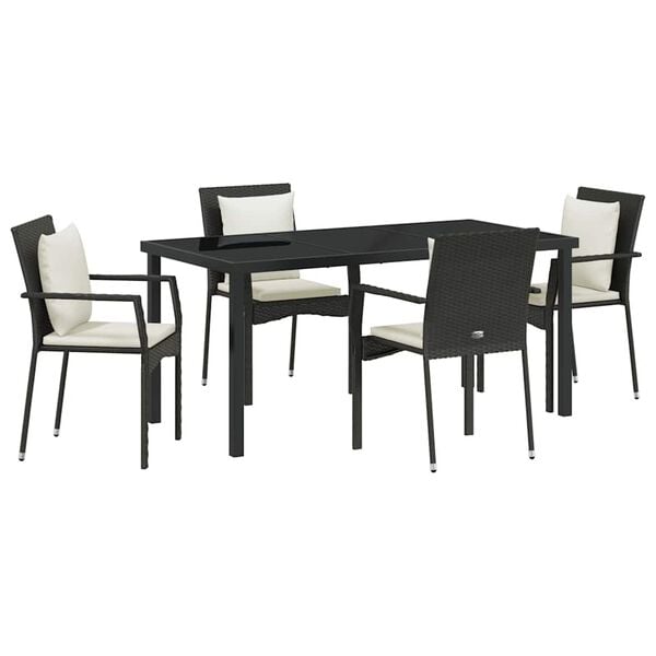 vidaXL Garden Dining Set with Cushion 5 pcs Black Poly Rattan