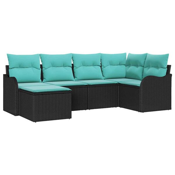 vidaXL Garden Sofa Set with Cushion 6 pcs Black, turquoise Poly rattan
