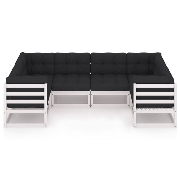 vidaXL 6 Piece Garden Lounge Set with Cushions White Solid Pinewood