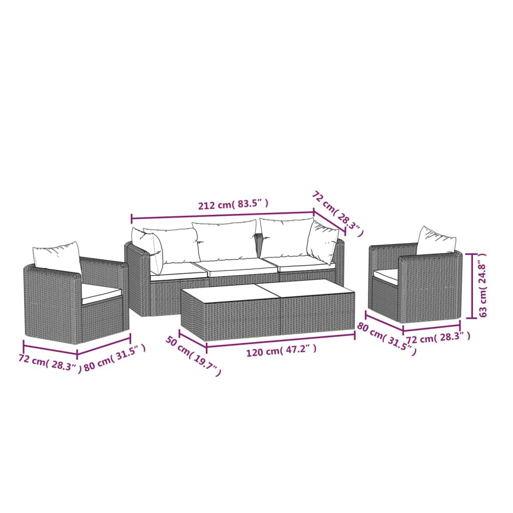 vidaXL 7 Piece Garden Lounge Set with Cushions Poly Rattan Black