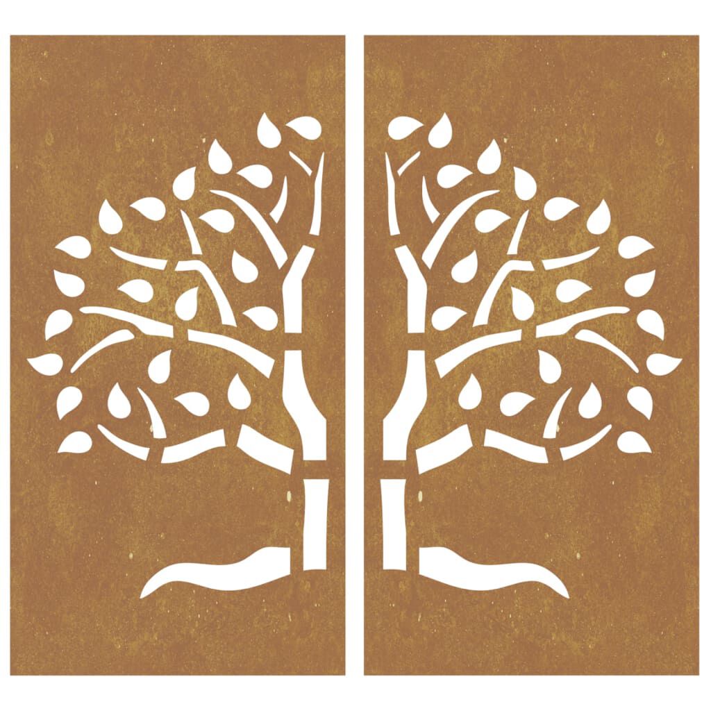 vidaXL Garden Wall Decorations 2 pcs 105x55 cm Corten Steel Tree Design