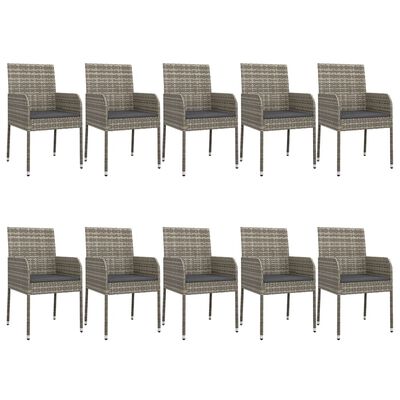 vidaXL 11 Piece Garden Dining Set with Cushions Black and Grey Poly Rattan