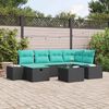 vidaXL Garden Sofa Set with Cushion 7 pcs Black Poly Rattan