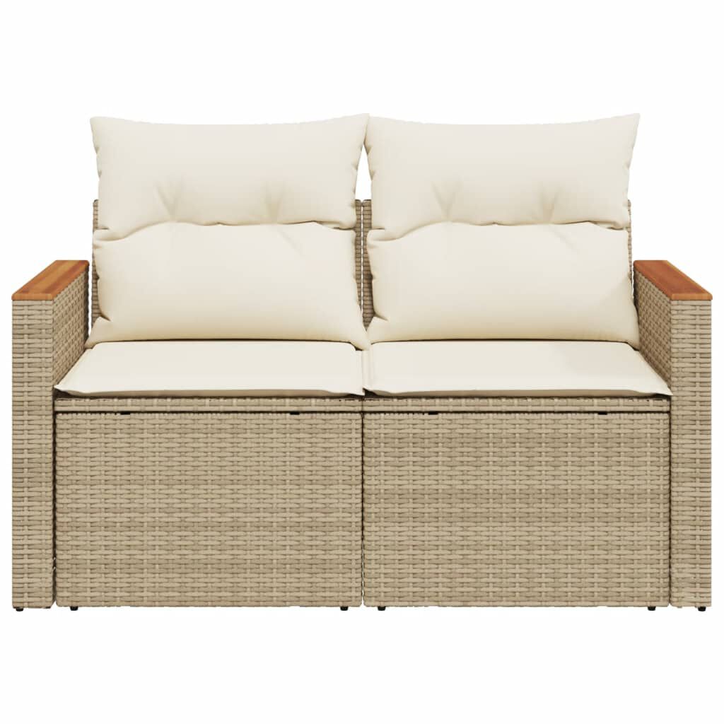 vidaXL Garden Sofa with Cushions 2-Seater Beige Poly Rattan