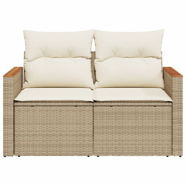 vidaXL Garden Sofa with Cushions 2-Seater Beige Poly Rattan