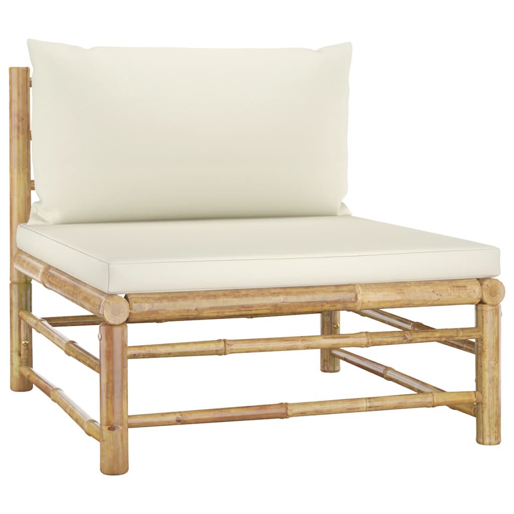 vidaXL 7 Piece Garden Lounge Set with Cream White Cushions Bamboo