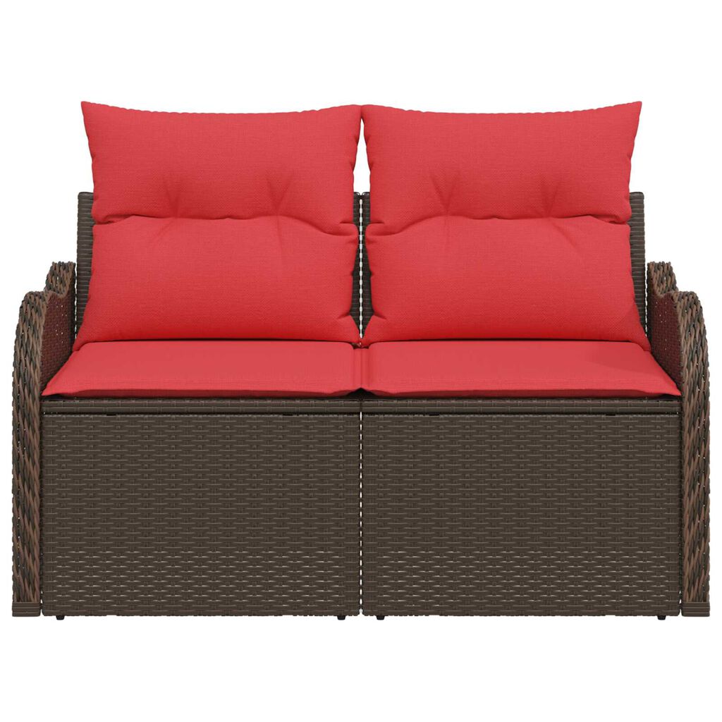 vidaXL 2-Seater Garden Sofa with Storage & Cushions Brown Poly Rattan