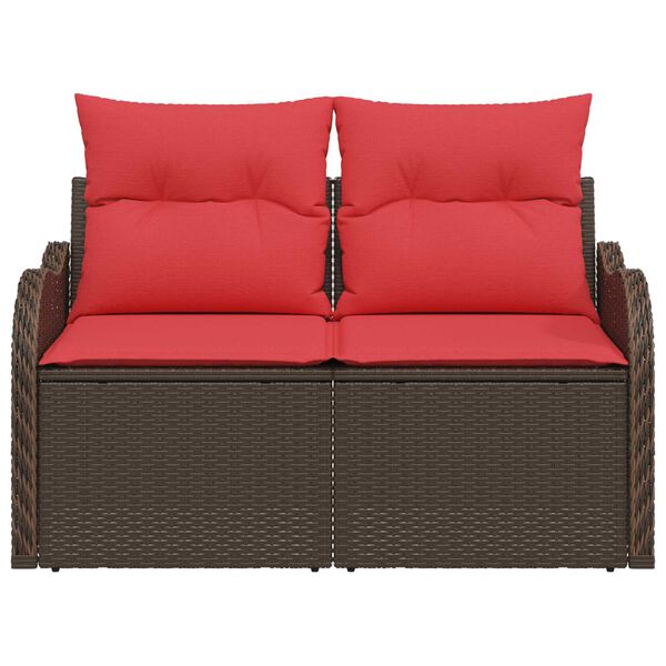 vidaXL 2-Seater Garden Sofa with Storage & Cushions Brown Poly Rattan