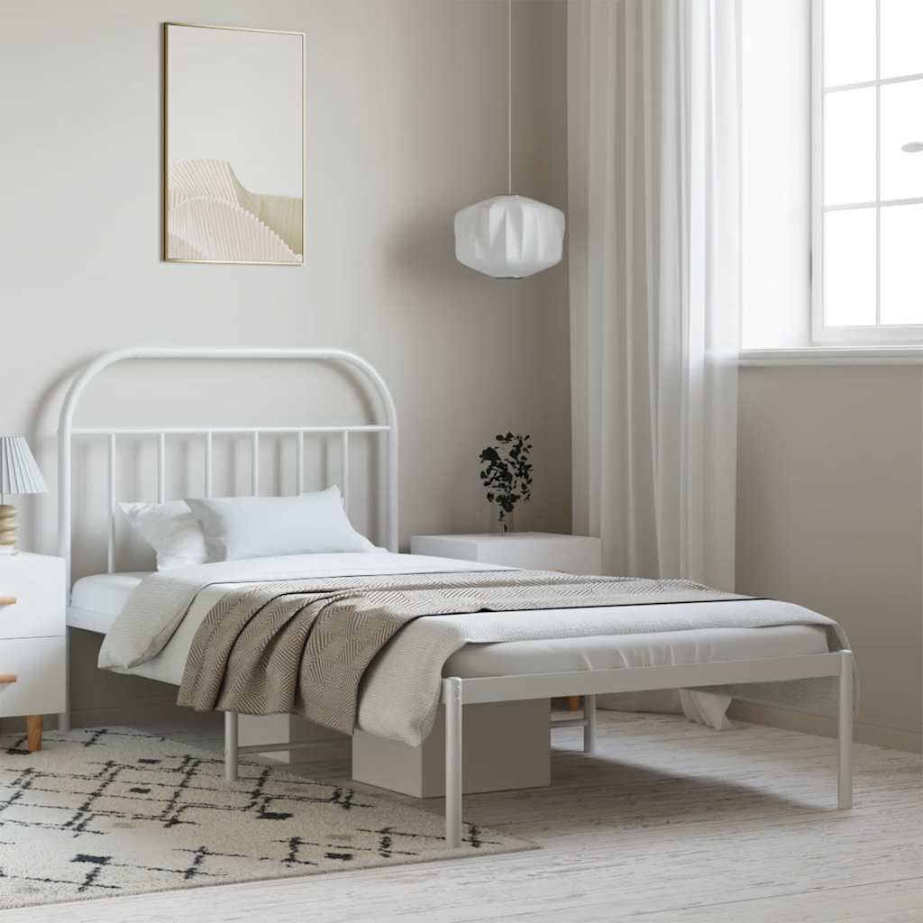 vidaXL Metal Bed Frame without Mattress with Headboard White 100x200cm