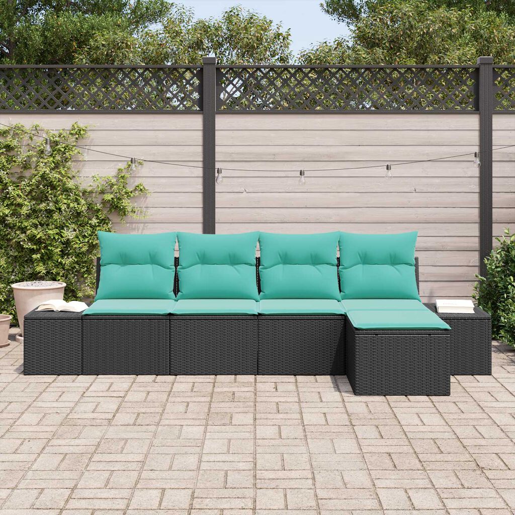 vidaXL 6 Piece Garden Sofa Set with Cushions Black Poly Rattan