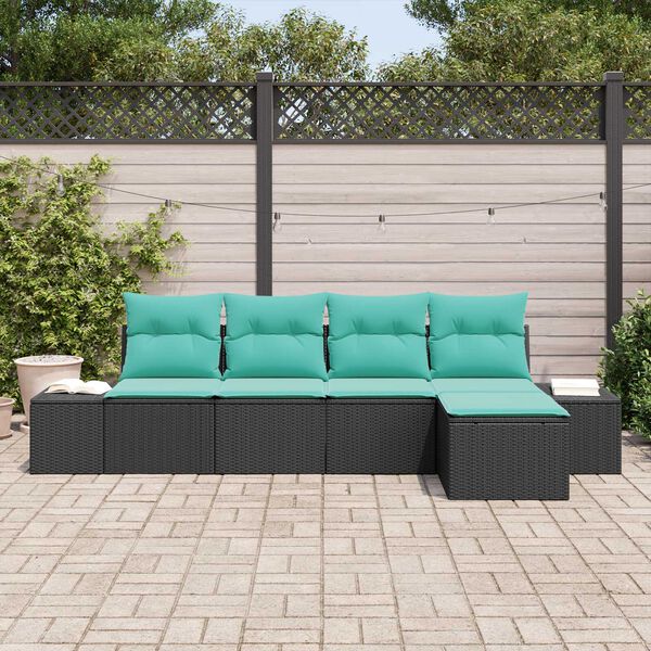 vidaXL 6 Piece Garden Sofa Set with Cushions Black Poly Rattan