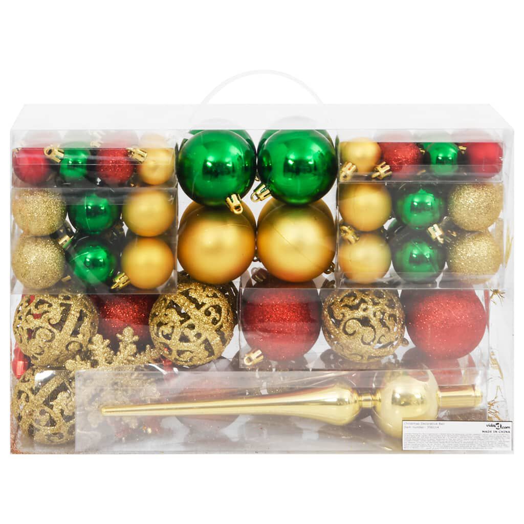 vidaXL 112 Piece Christmas Bauble Set Red / Green / Gold Polystyrene