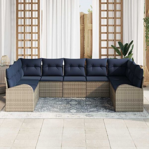 vidaXL 9 Piece Garden Sofa Set with Cushions Light Grey Poly Rattan