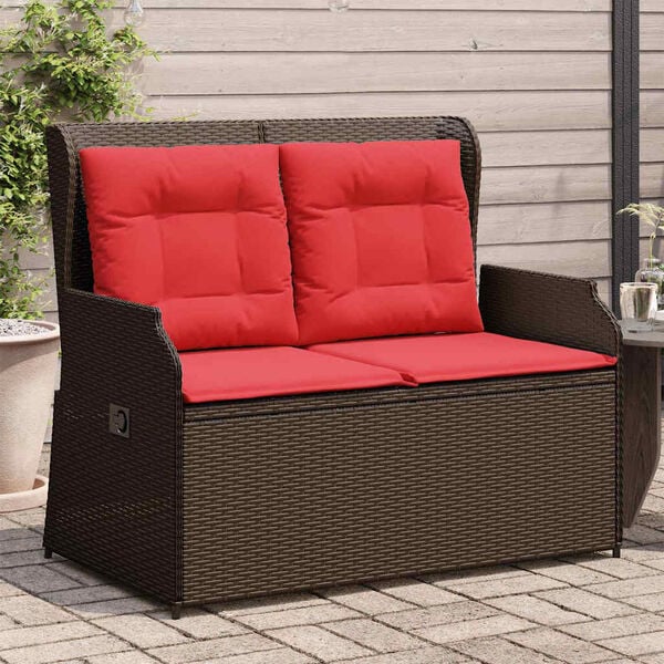 vidaXL Garden Bench with Cushion Brown Poly rattan