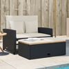 vidaXL Garden Sofa with Cushions 2-Seater Black Poly Rattan&Acacia Wood