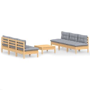 vidaXL 7 Piece Garden Lounge Set with Grey Cushions Pinewood