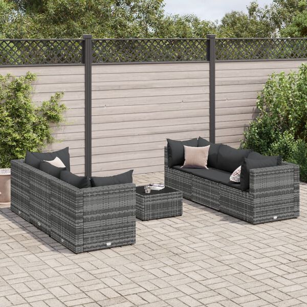 vidaXL 7 Piece Garden Lounge Set with Cushions Grey Poly Rattan