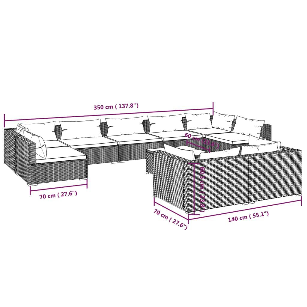 vidaXL 10 Piece Garden Lounge Set with Cushions Grey Poly Rattan