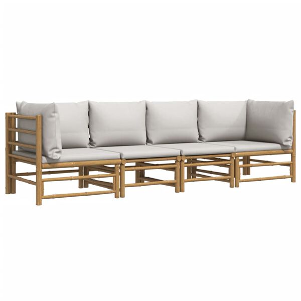 vidaXL 4 Piece Garden Lounge Set with Light Grey Cushions Bamboo
