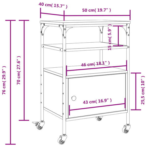 vidaXL Printer Stand 3-Tier Black 50x40x76 cm Engineered Wood