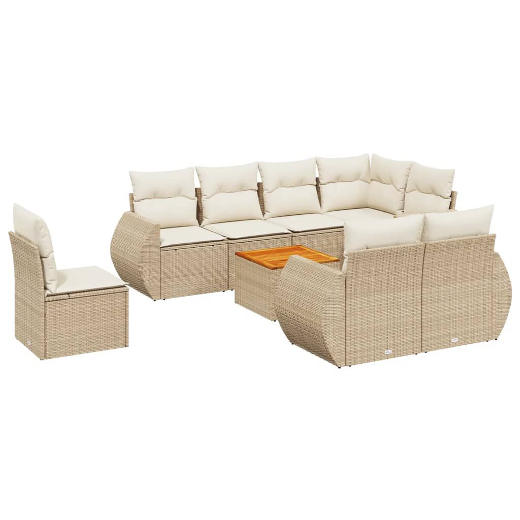 vidaXL 9 Piece Garden Sofa Set with Cushions Beige Poly Rattan