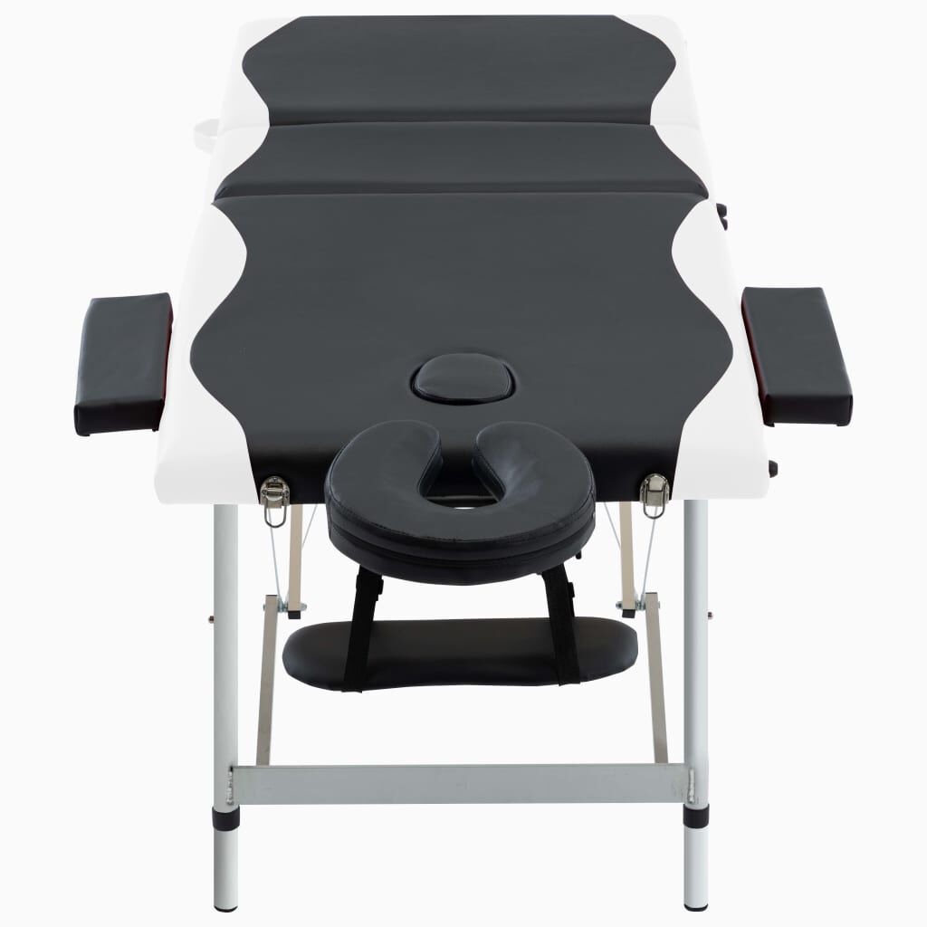 vidaXL 3-Zone Foldable Massage Table Aluminium Black and White