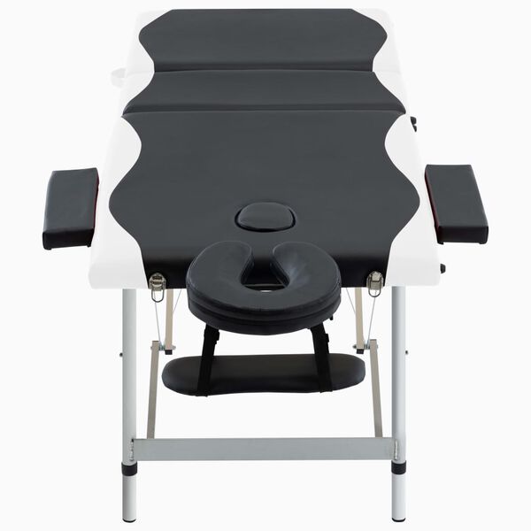 vidaXL 3-Zone Foldable Massage Table Aluminium Black and White