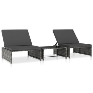 vidaXL Reclining Garden Chairs 2 pcs with Table Grey Poly Rattan