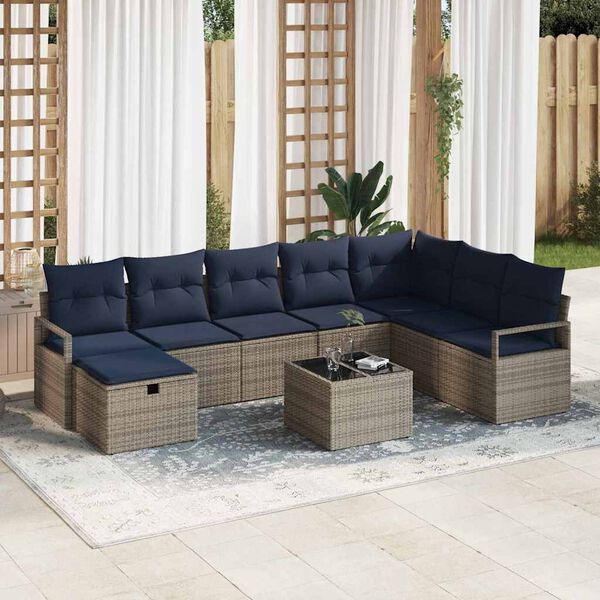 vidaXL Sofa Set with Cushion with Storage Grey Poly Rattan