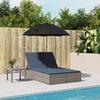 vidaXL Double Sun Lounger with Cushions&Parasol Grey Poly Rattan