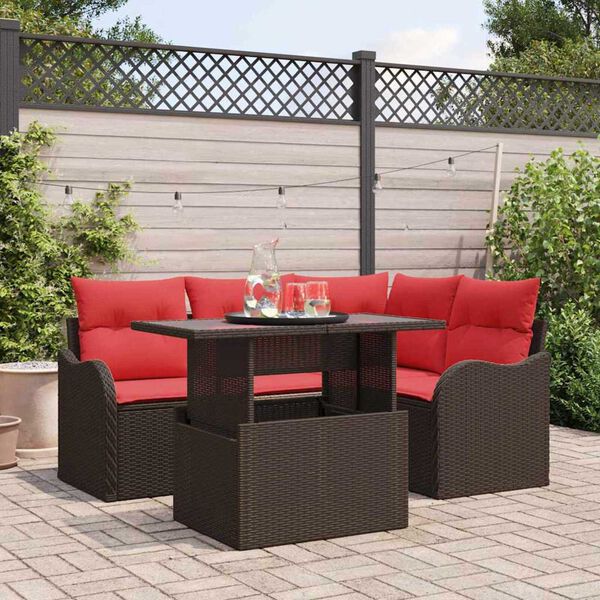 vidaXL Garden Sofa Set with Cushion 5 pcs Brown Poly rattan