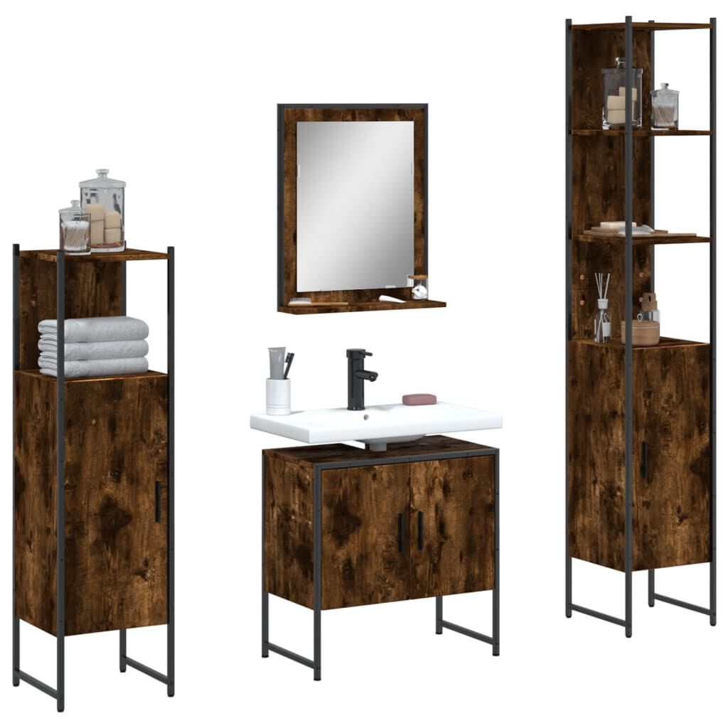 vidaXL 4 Piece Bathroom Cabinet Set Smoked Oak Engineered Wood