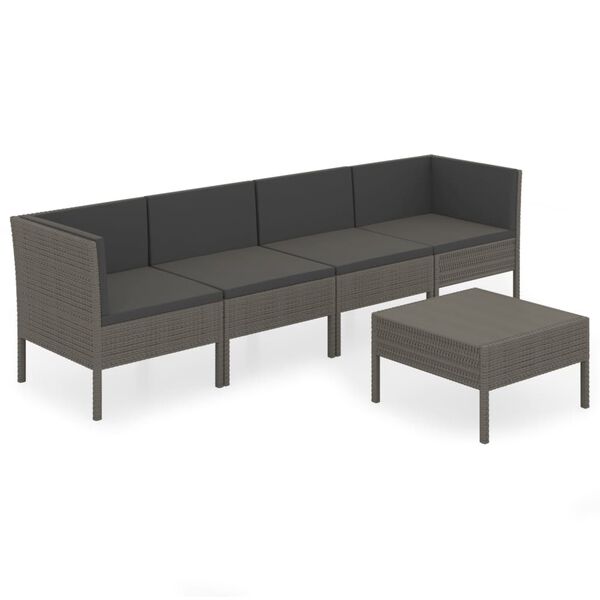 vidaXL 5 Piece Garden Lounge Set with Cushions Poly Rattan Grey