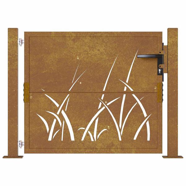 vidaXL Garden Gate 100x100 cm Corten Steel Grass Design