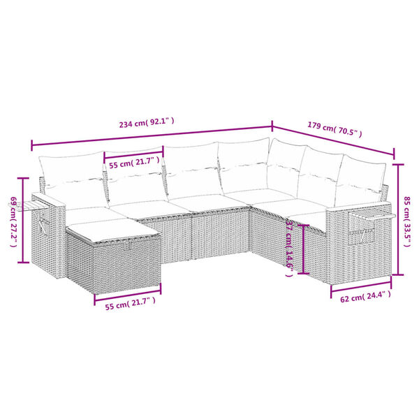 vidaXL 7 Piece Garden Sofa Set with Cushions Grey Poly Rattan