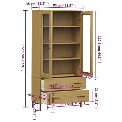 vidaXL Bookcase with Metal Legs Brown 85x35x172.5 cm Solid Wood OSLO