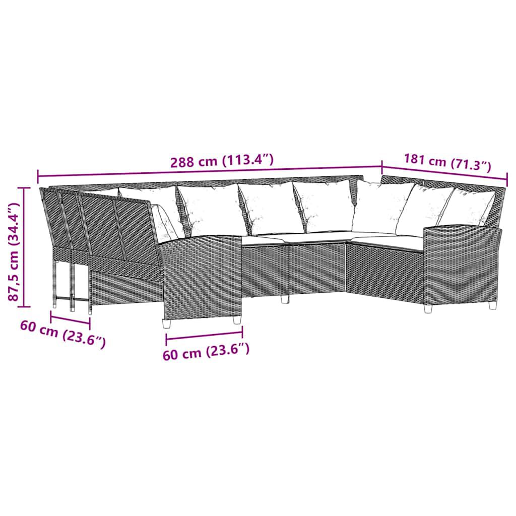 vidaXL Garden Sofa with Cushions Grey Poly Rattan