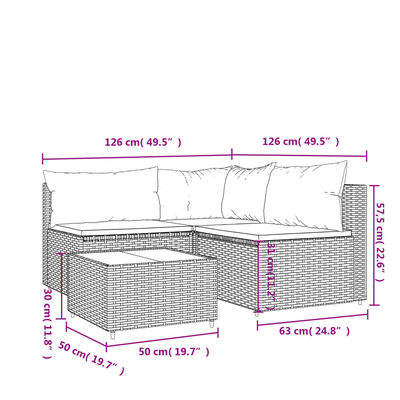 vidaXL 4 Piece Garden Lounge Set with Cushions Grey Poly Rattan