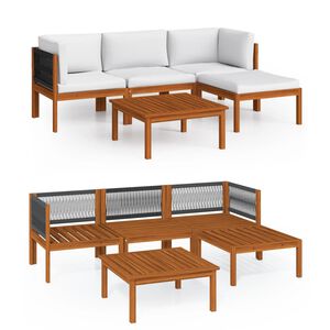 vidaXL 5 Piece Garden Lounge Set with Cushions Cream Wood Acacia&Rope