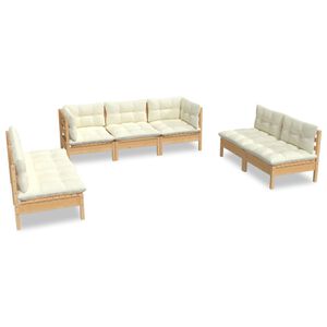 vidaXL 7 Piece Garden Lounge Set with Cream Cushions Solid Pinewood